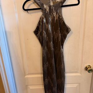 Honey and Rosie Shimmering Brown Backless Dress